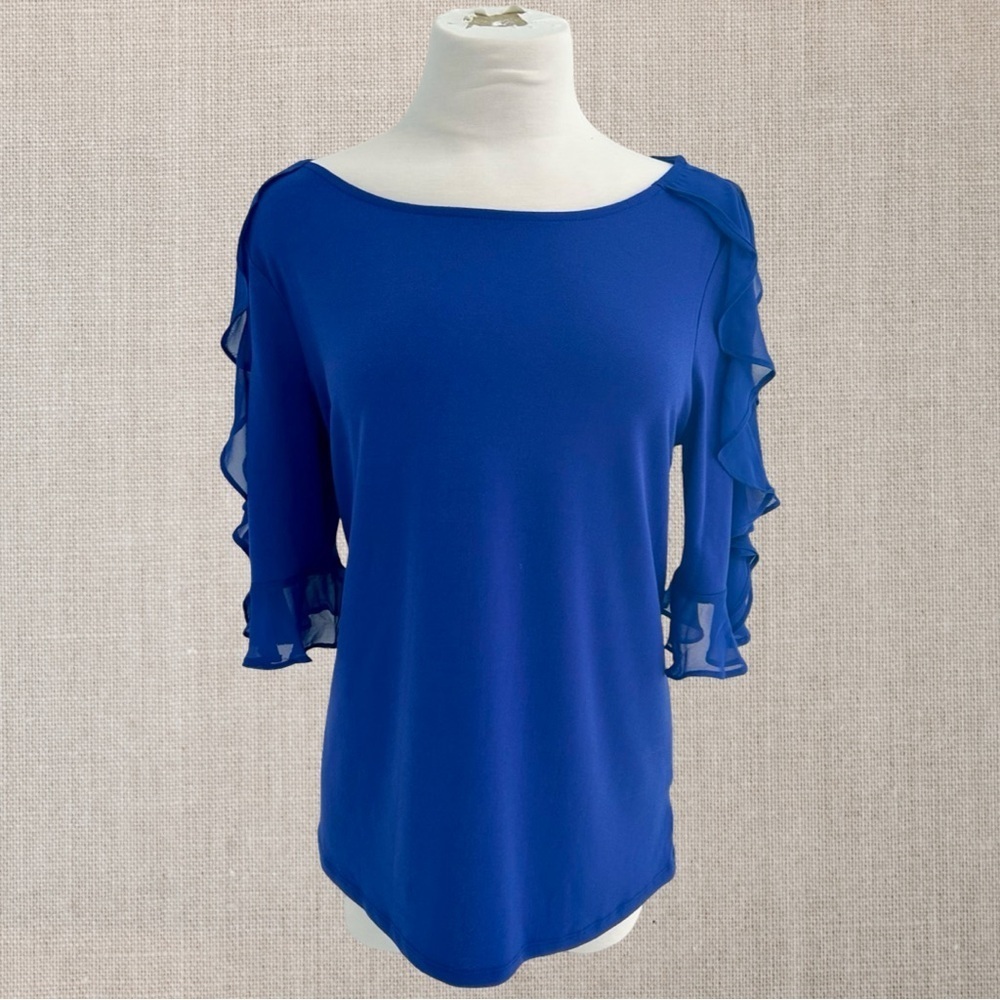 BOLD Elements Royal Blue Ruffle Elegant Blue Women's Top